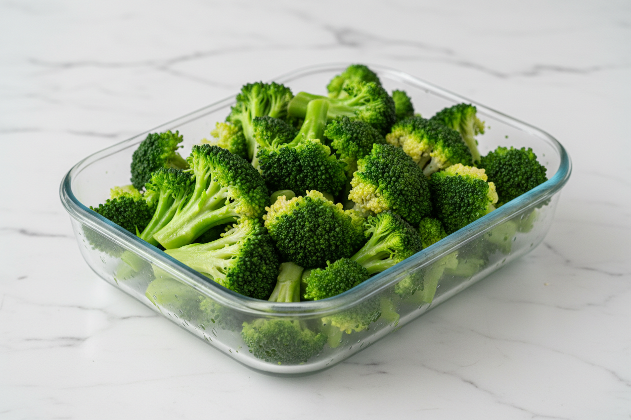32 oz of fresh steamed broccoli, simple, healthy, and ready to pair with any meal.