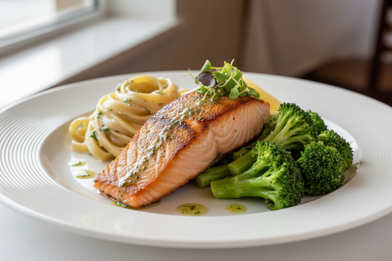 Italian Salmon and High Protein Fettuccine