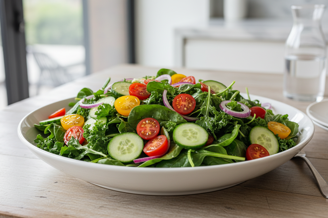 Mixed springs, grape tomatoes, cucumbers, red onions large salad